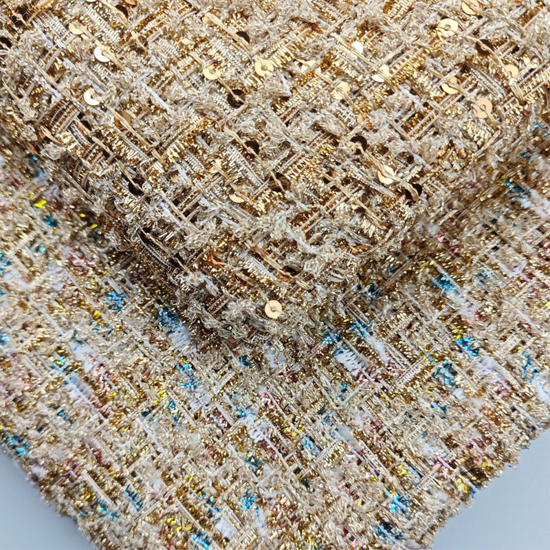 Sewing Tweed - Tkanina tweedowa z drutem złotym i