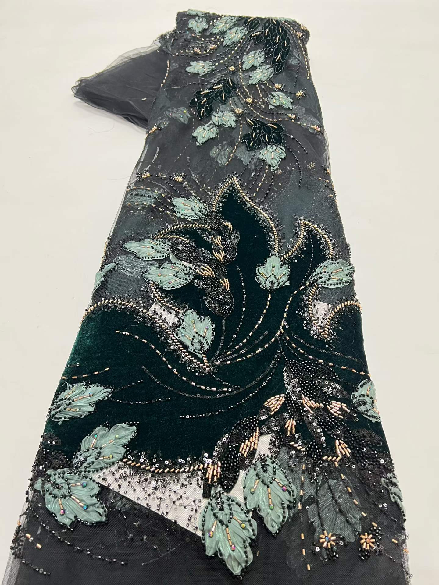 Sewing Velvet Fabric - Zielona, nowoczesna afrykańska tkanina z aksamitu,