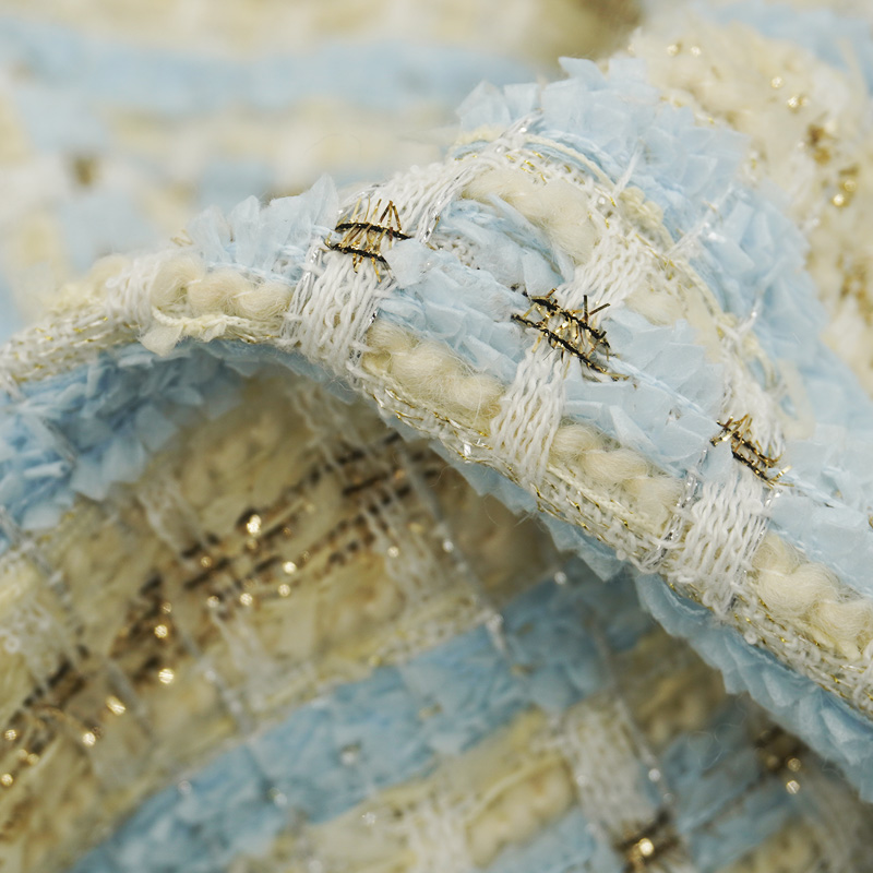 Sewing Tweed - Jasnoniebiesko-beżowa tkanina w kratkę z tweedu