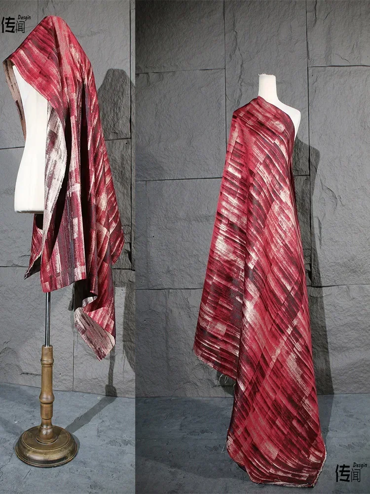 Sewing Tie Dye - Czerwona tkanina żakardowa o nieregularnym wzorze,