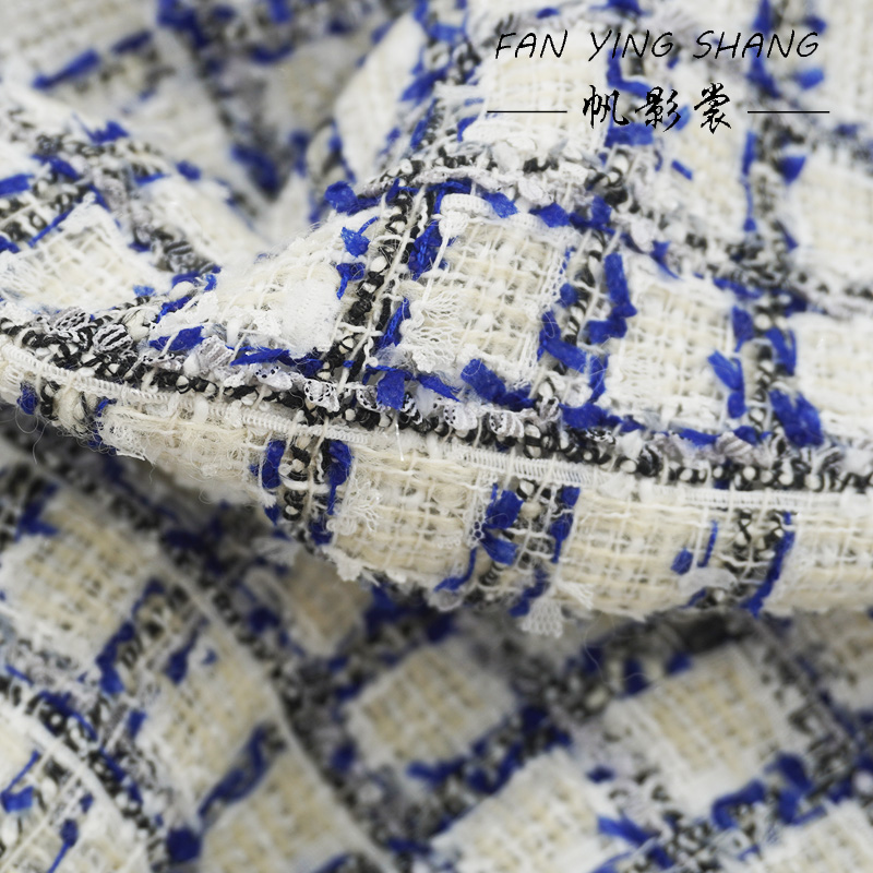 Sewing Tweed - Niebiesko-czarna krata, materiał z gazy, wełny,